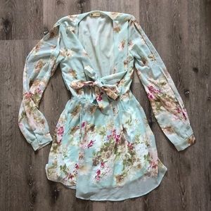 Cotton Candy Turquoise & Pink Rose Flower Dress